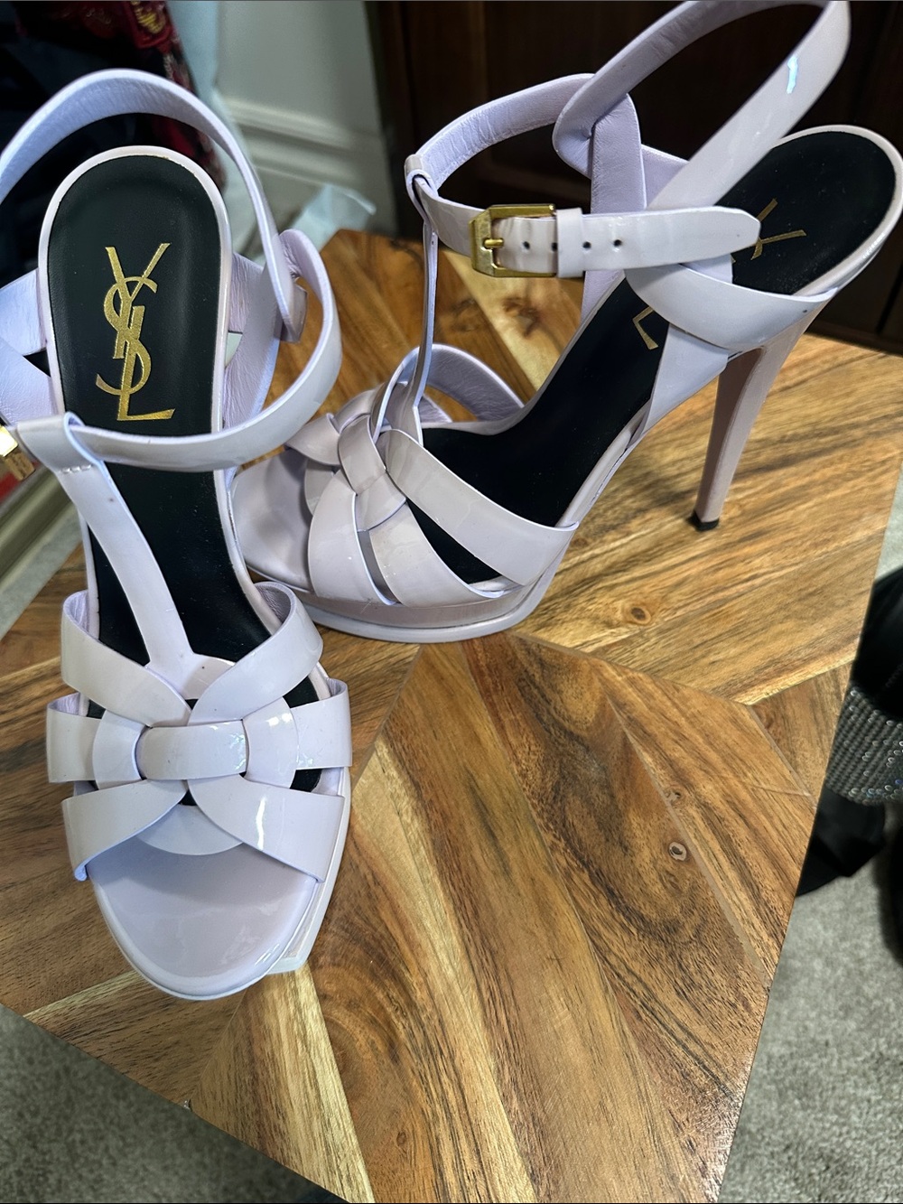 Saint Laurent Patent Lilac Knot Platform Heels